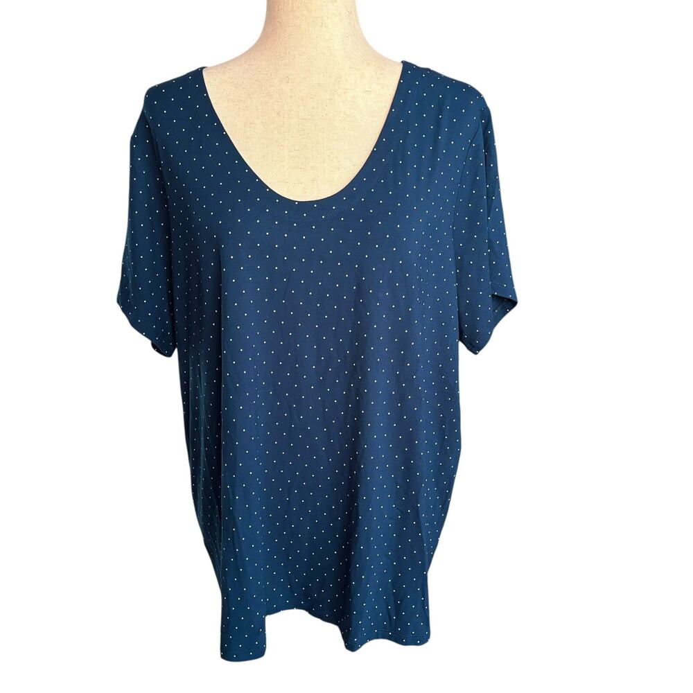 J Jill Shirt Top Womens Size XL Teal Blue Polka Dot Wearever Collection